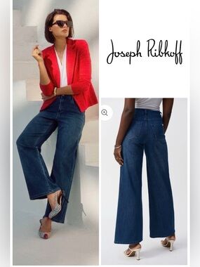 Joseph Ribkoff Mid-Rise Dark Blue Wide-Leg Denim Jeans